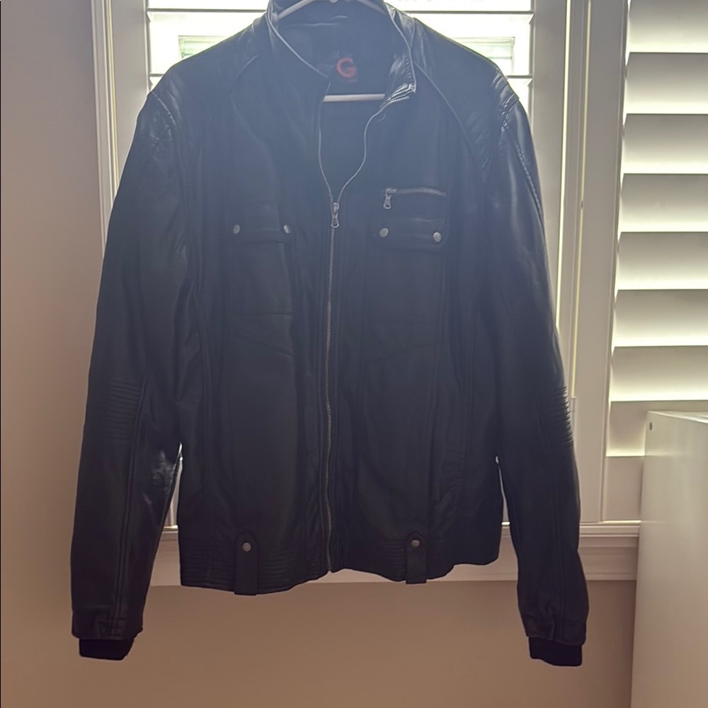 G by Guess Men's Black Leather Jacket